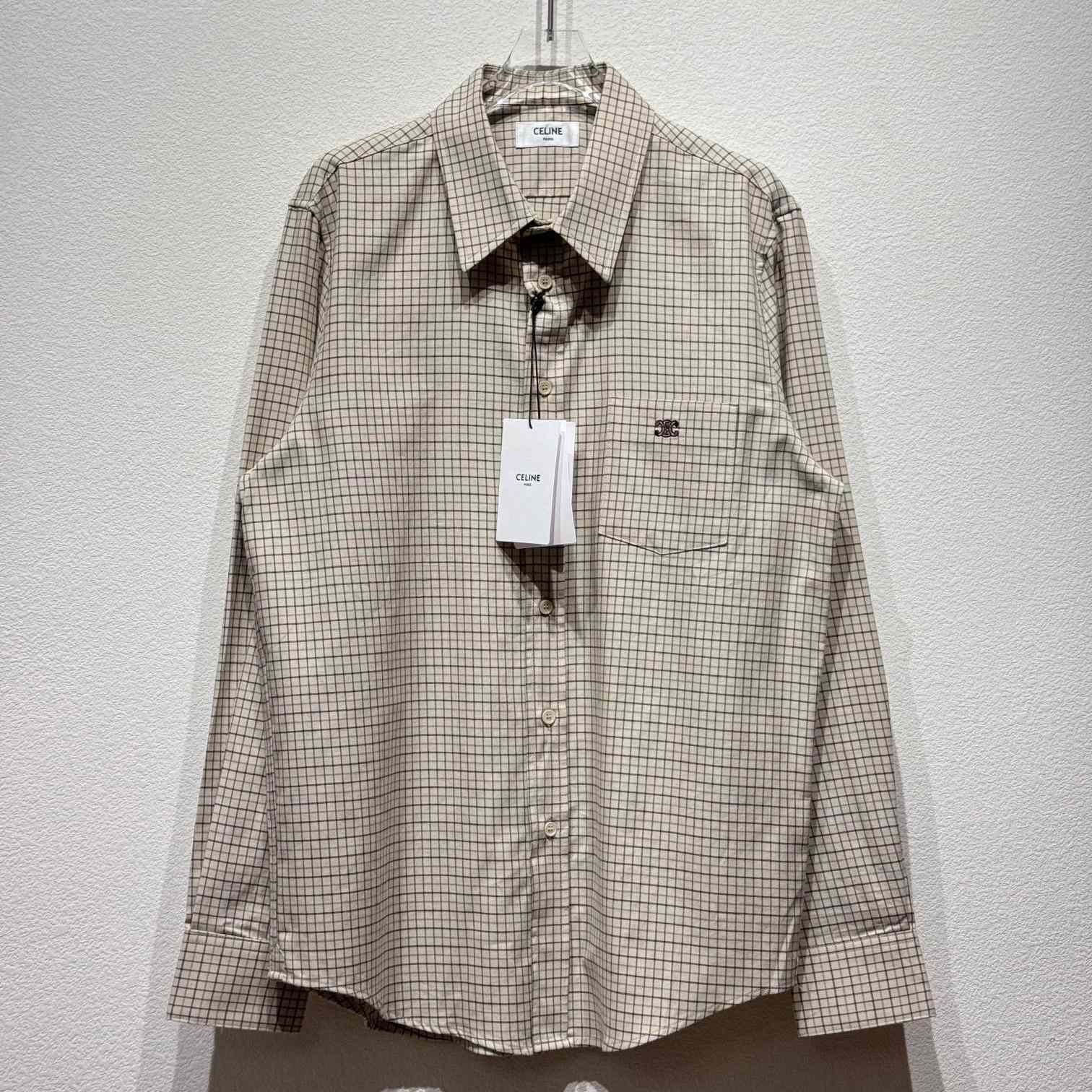 Celine Logo-Embroidered Checked Cotton Shirt - FashionPlug