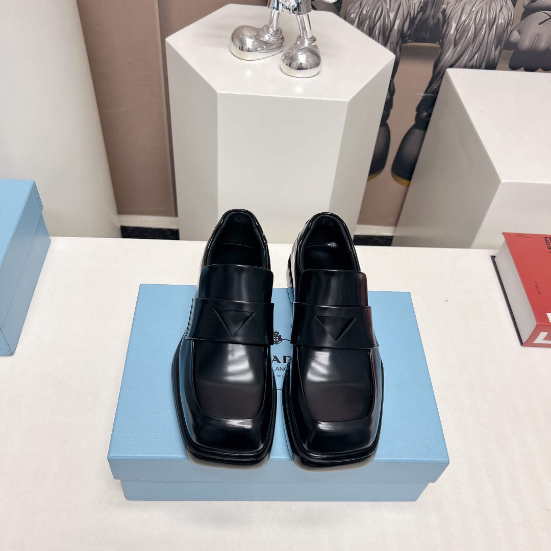 Prada Brushed Leather Loafers - FashionPlug