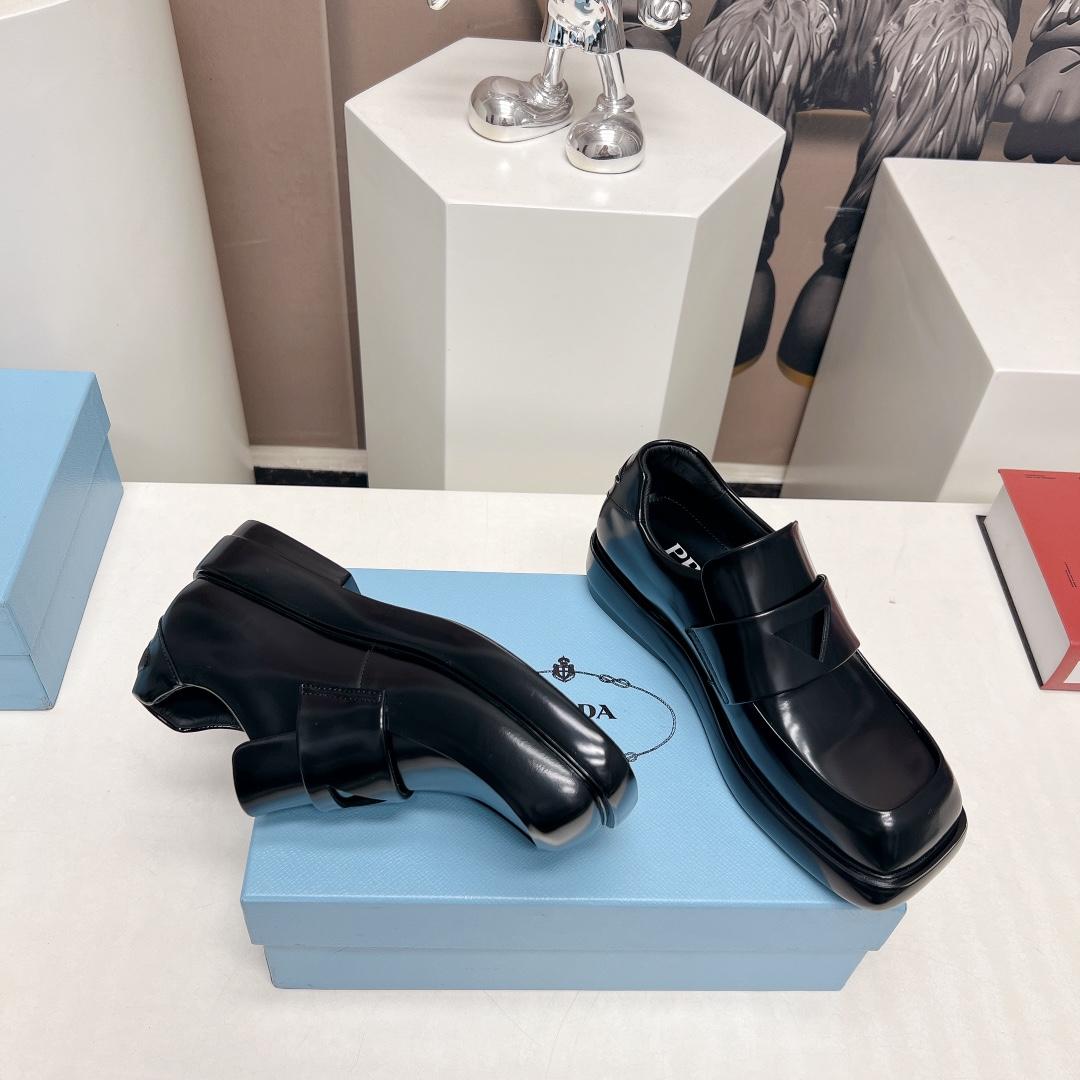 Prada Brushed Leather Loafers - FashionPlug