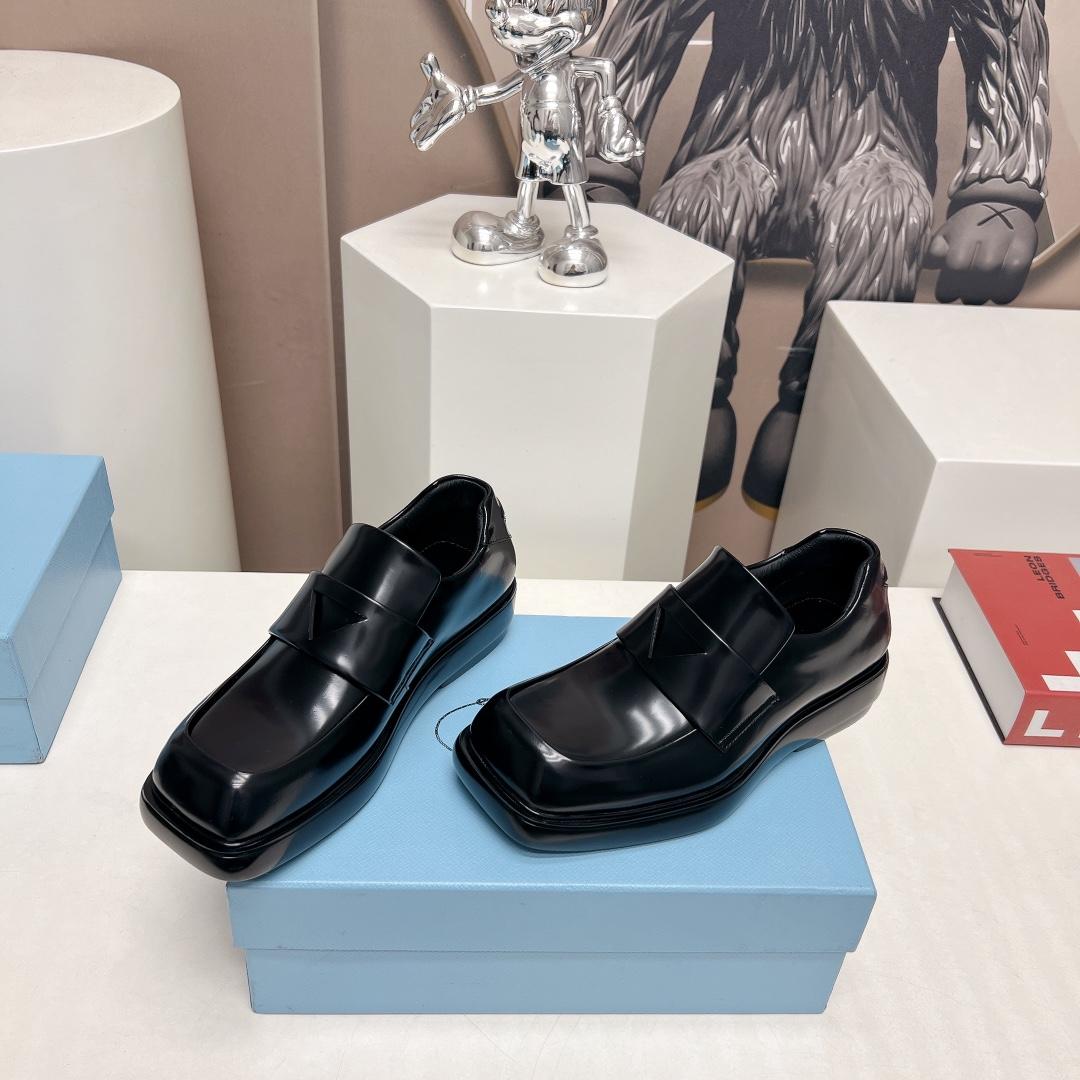 Prada Brushed Leather Loafers - FashionPlug