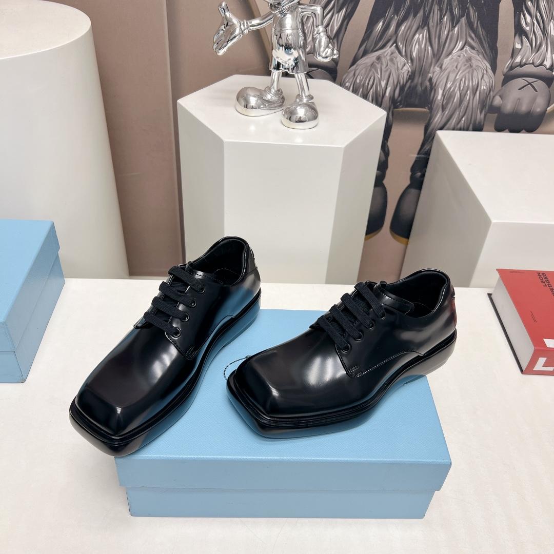 Prada Brushed Leather Derby Shoes - FashionPlug