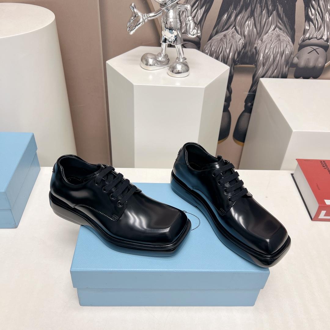 Prada Brushed Leather Derby Shoes - FashionPlug
