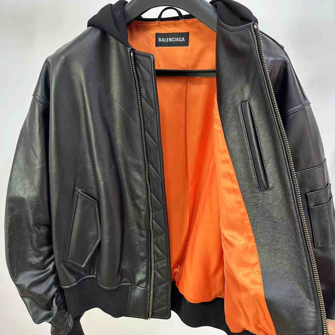 Balenciaga Leather Bomber Jacket - FashionPlug