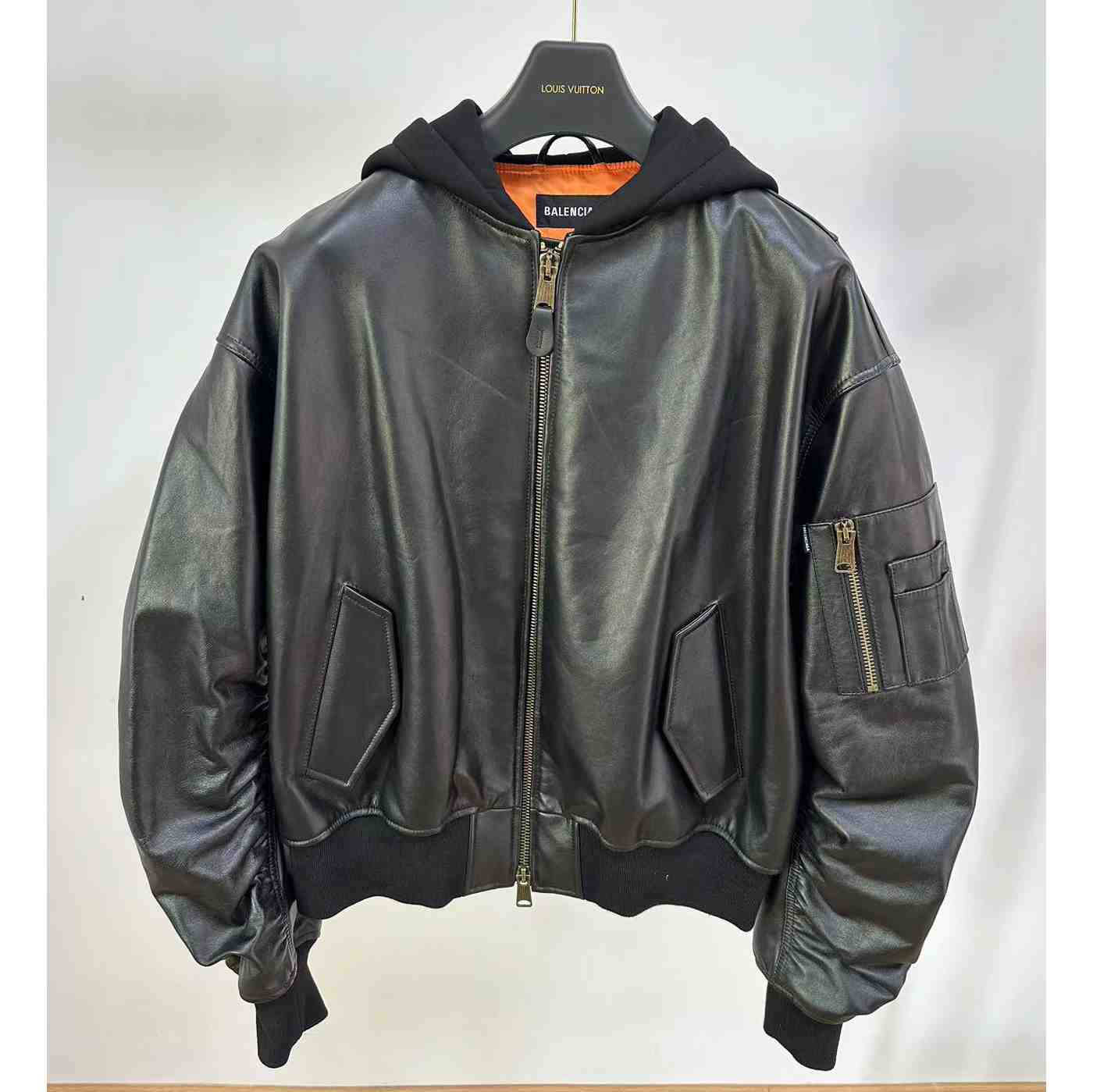 Balenciaga Leather Bomber Jacket - FashionPlug