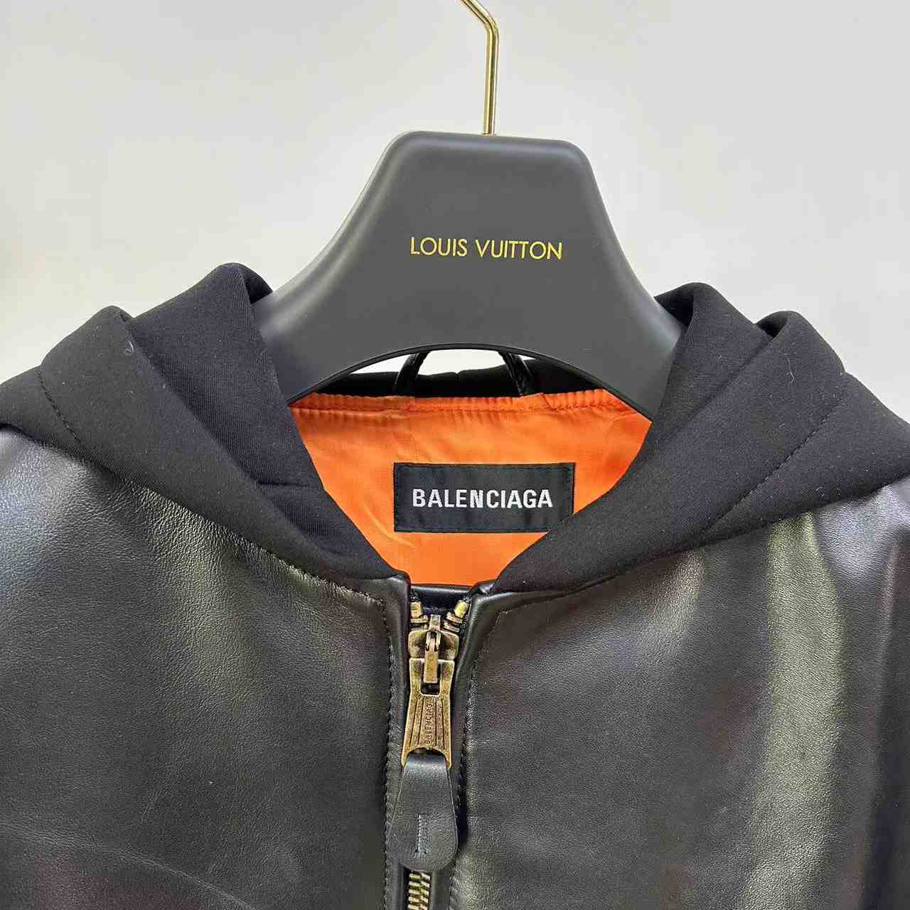 Balenciaga Leather Bomber Jacket - FashionPlug