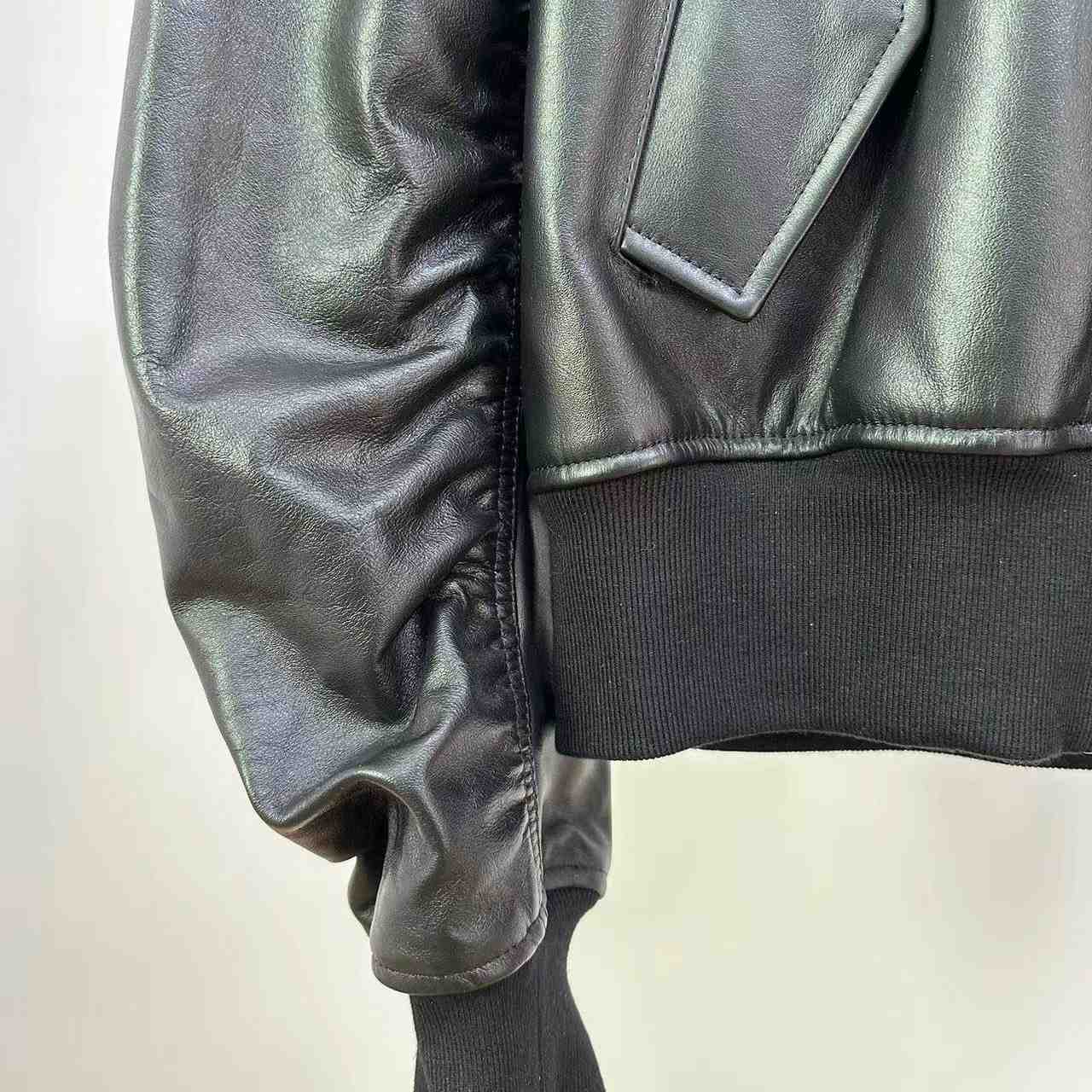 Balenciaga Leather Bomber Jacket - FashionPlug