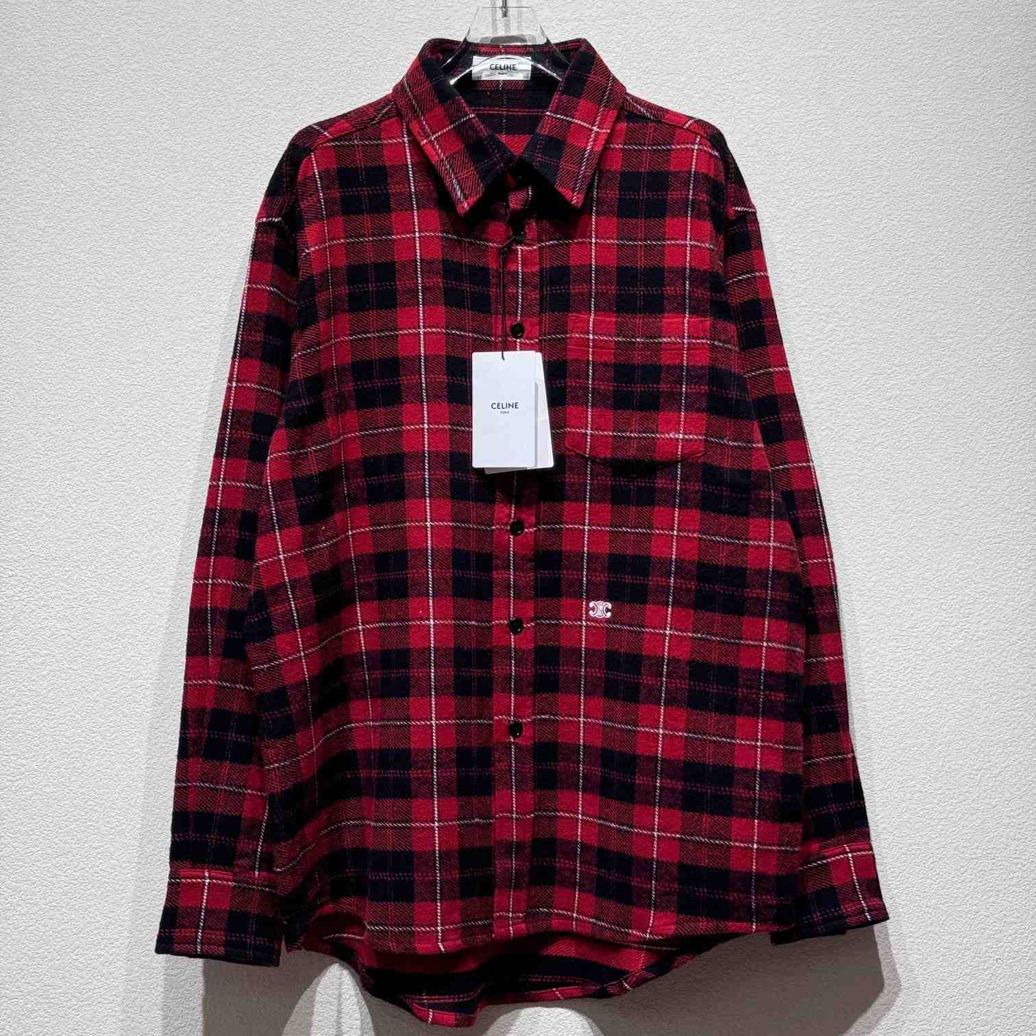 Celine Logo-Embroidered Checked Cotton Shirt - FashionPlug
