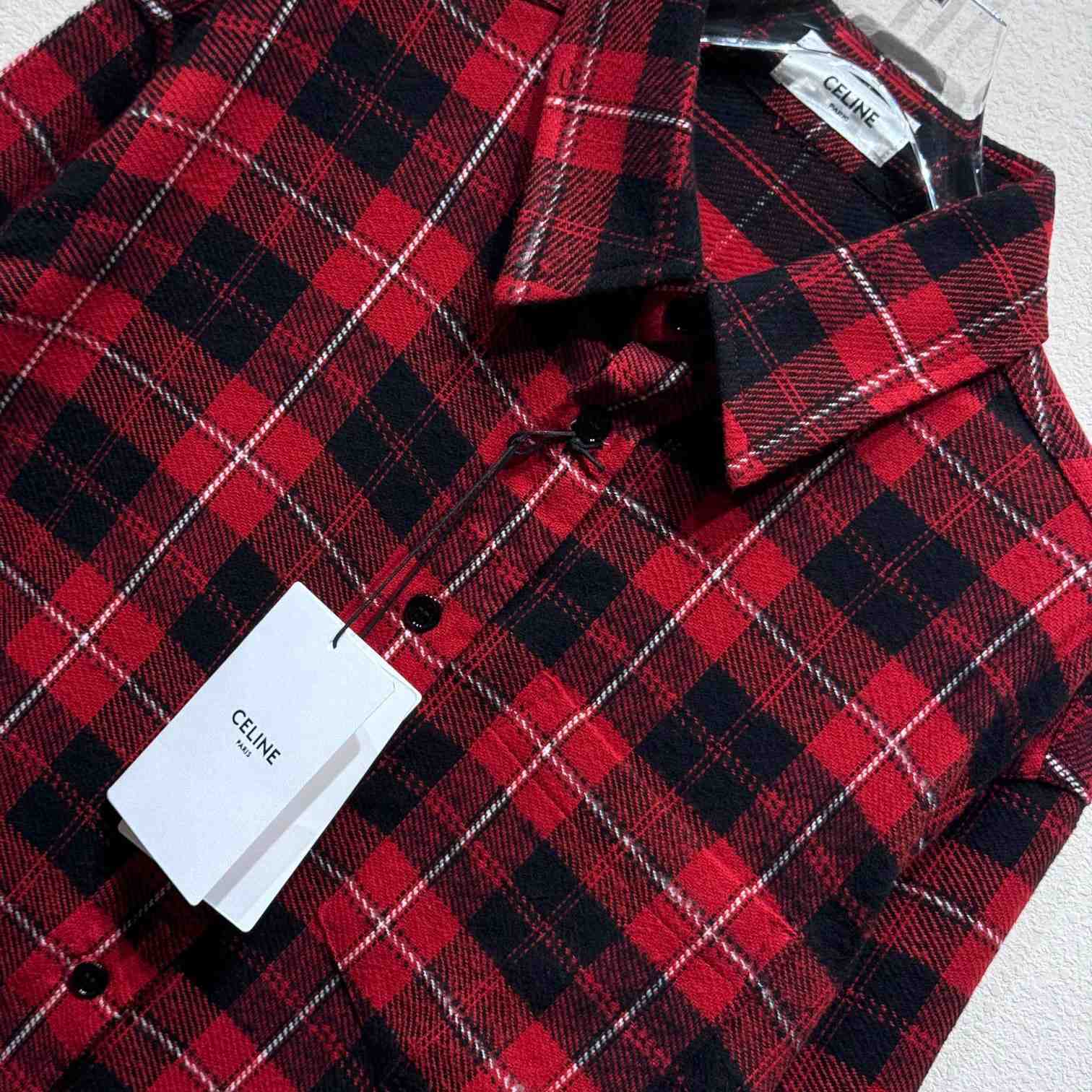 Celine Logo-Embroidered Checked Cotton Shirt - FashionPlug