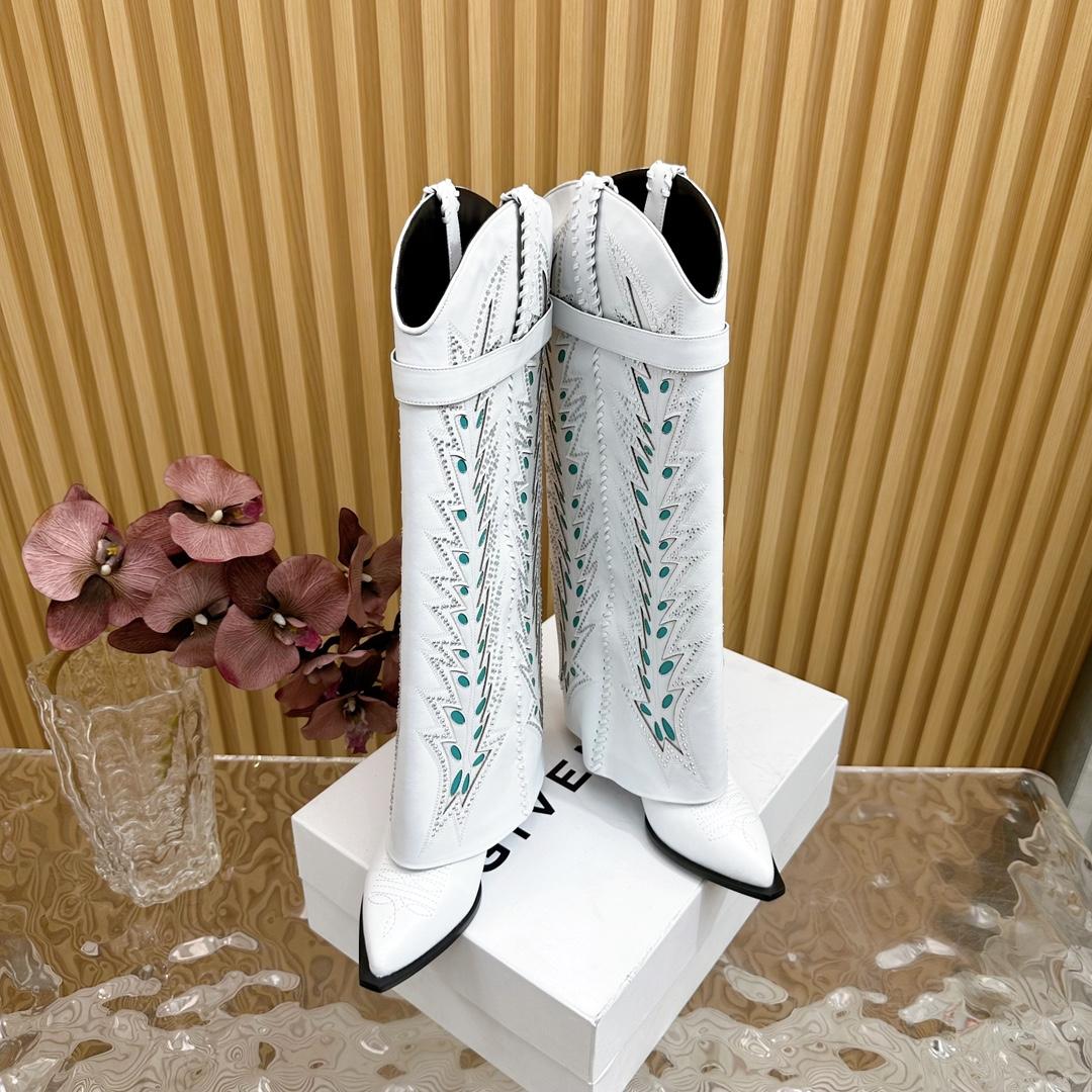 Givenchy Shark Lock Cowboy Boots In Leather With Strass - FashionPlug
