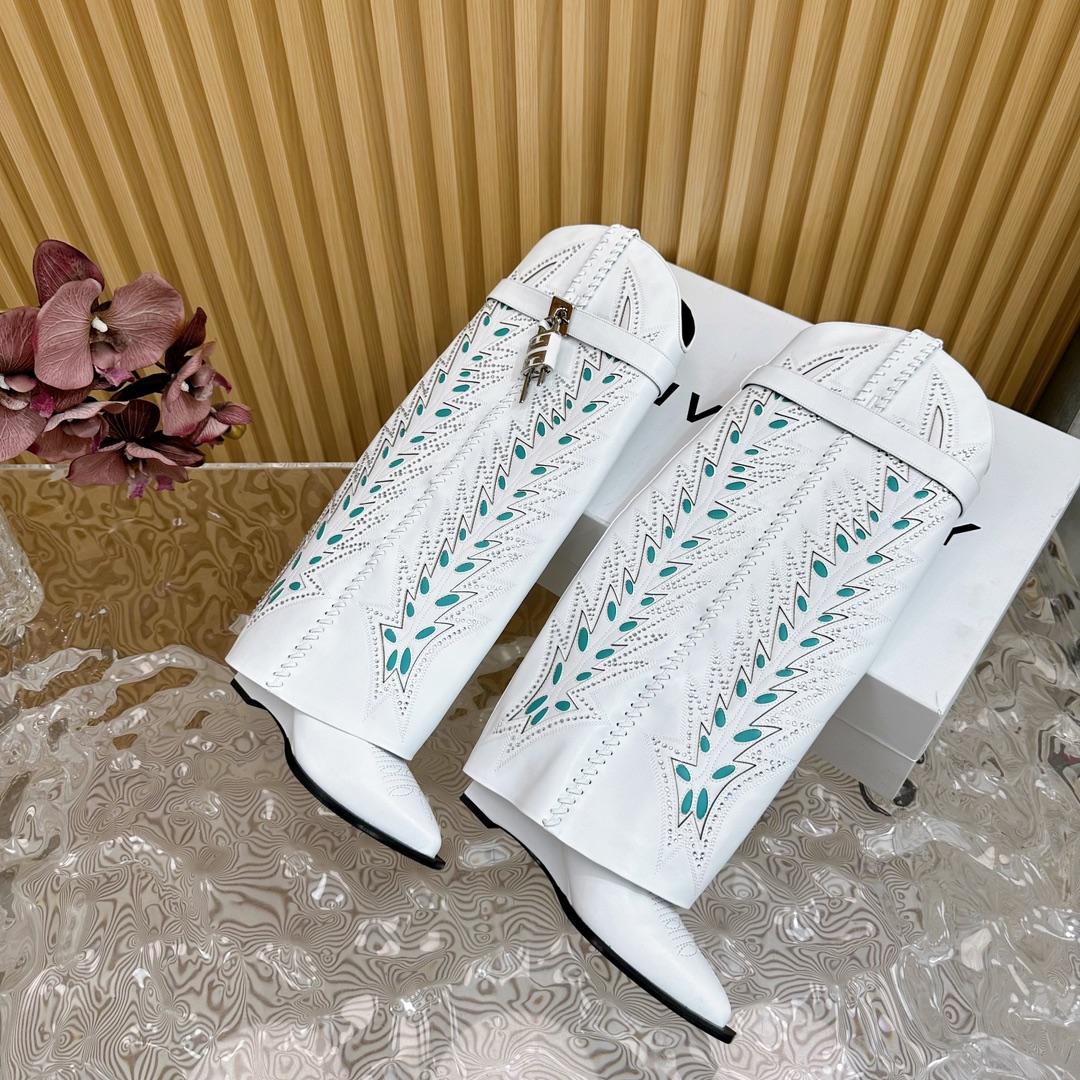 Givenchy Shark Lock Cowboy Boots In Leather With Strass - FashionPlug
