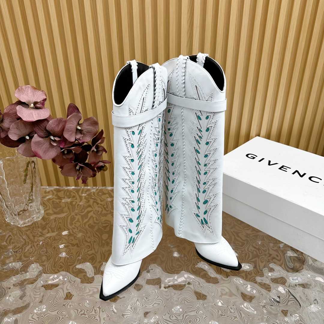 Givenchy Shark Lock Cowboy Boots In Leather With Strass - FashionPlug
