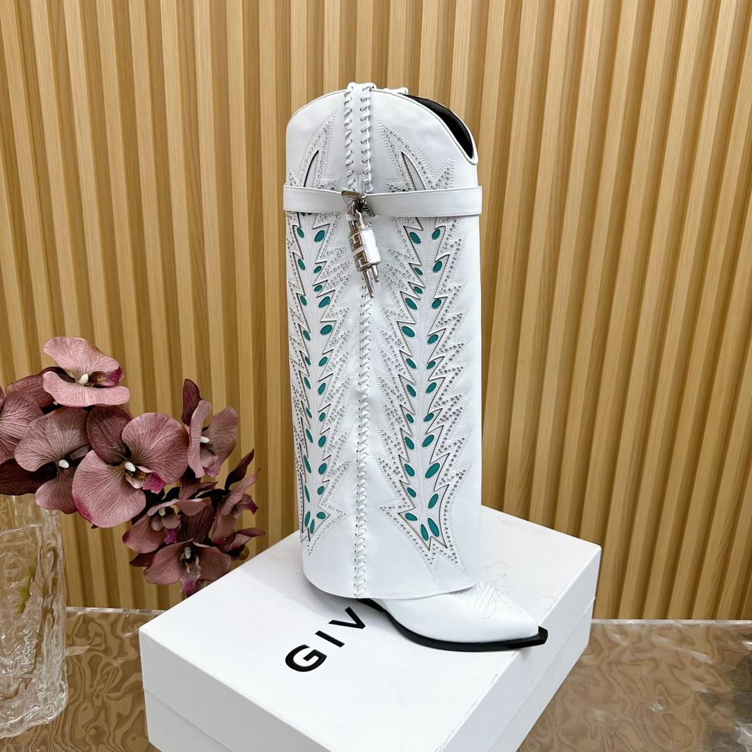 Givenchy Shark Lock Cowboy Boots In Leather With Strass - FashionPlug