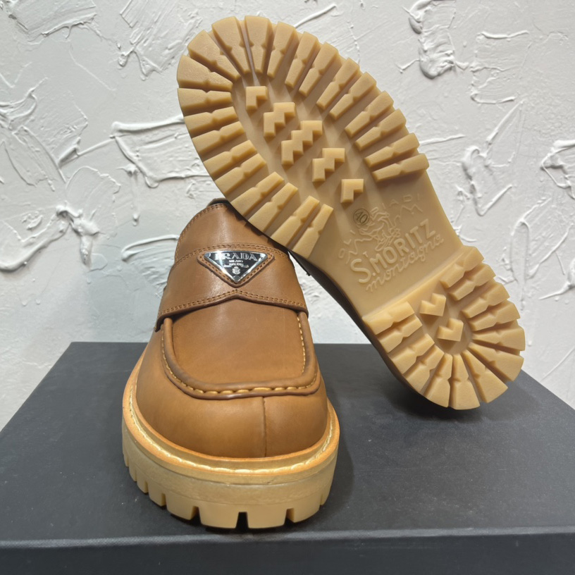 Prada Leather Loafers In Brown - FashionPlug