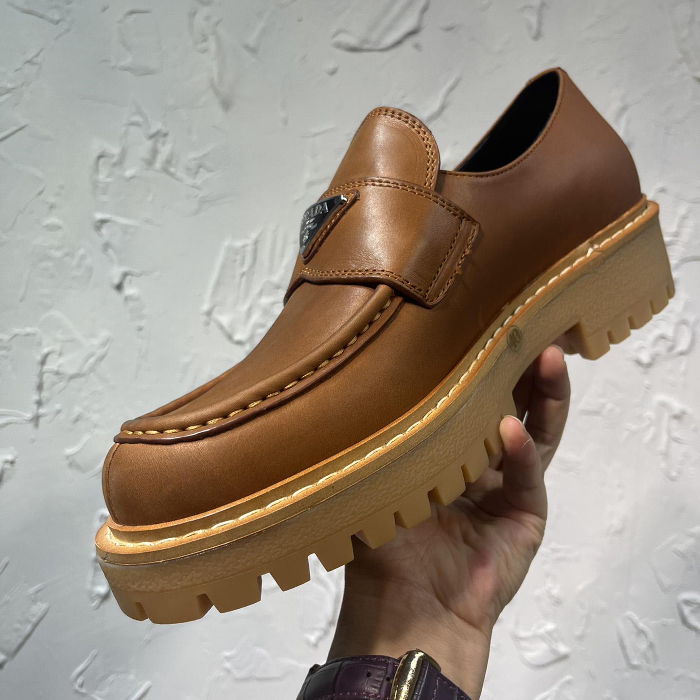 Prada Leather Loafers In Brown - FashionPlug