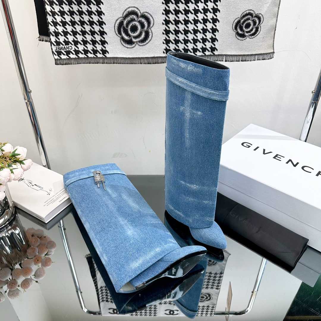 Givenchy Shark Lock Boots In Washed Denim - FashionPlug