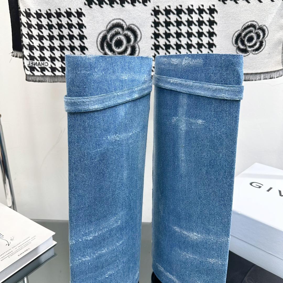 Givenchy Shark Lock Boots In Washed Denim - FashionPlug