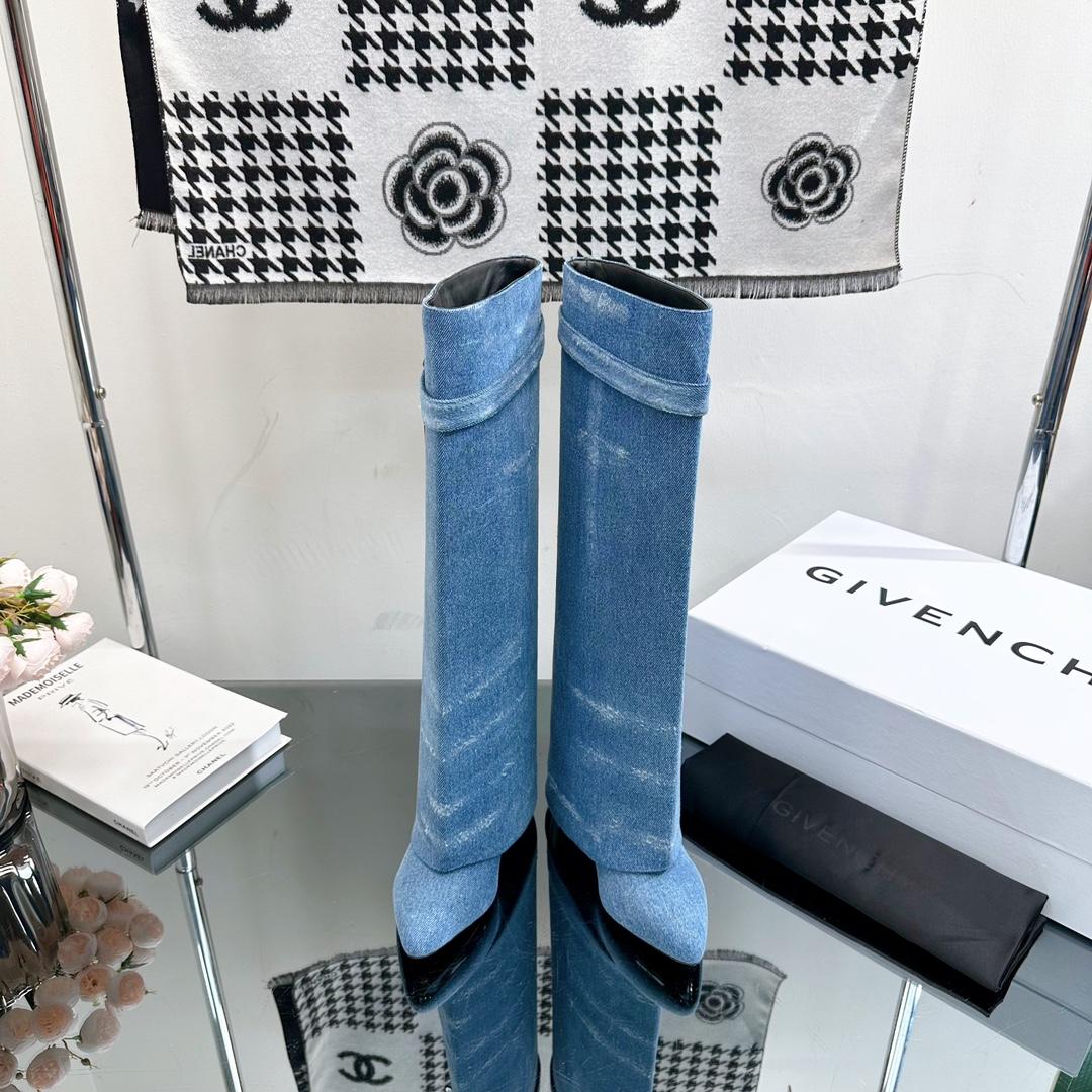 Givenchy Shark Lock Boots In Washed Denim - FashionPlug