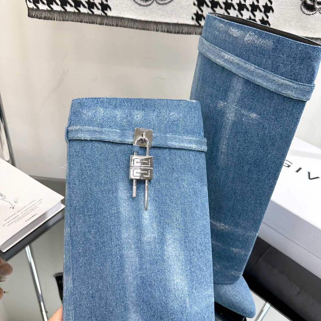 Givenchy Shark Lock Boots In Washed Denim - FashionPlug