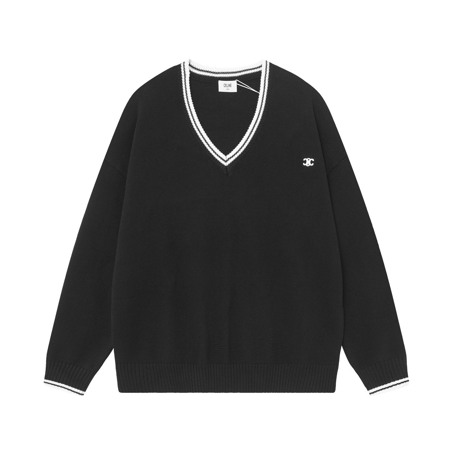 Celine Triomphe V-Neck Sweater 'Black' - FashionPlug