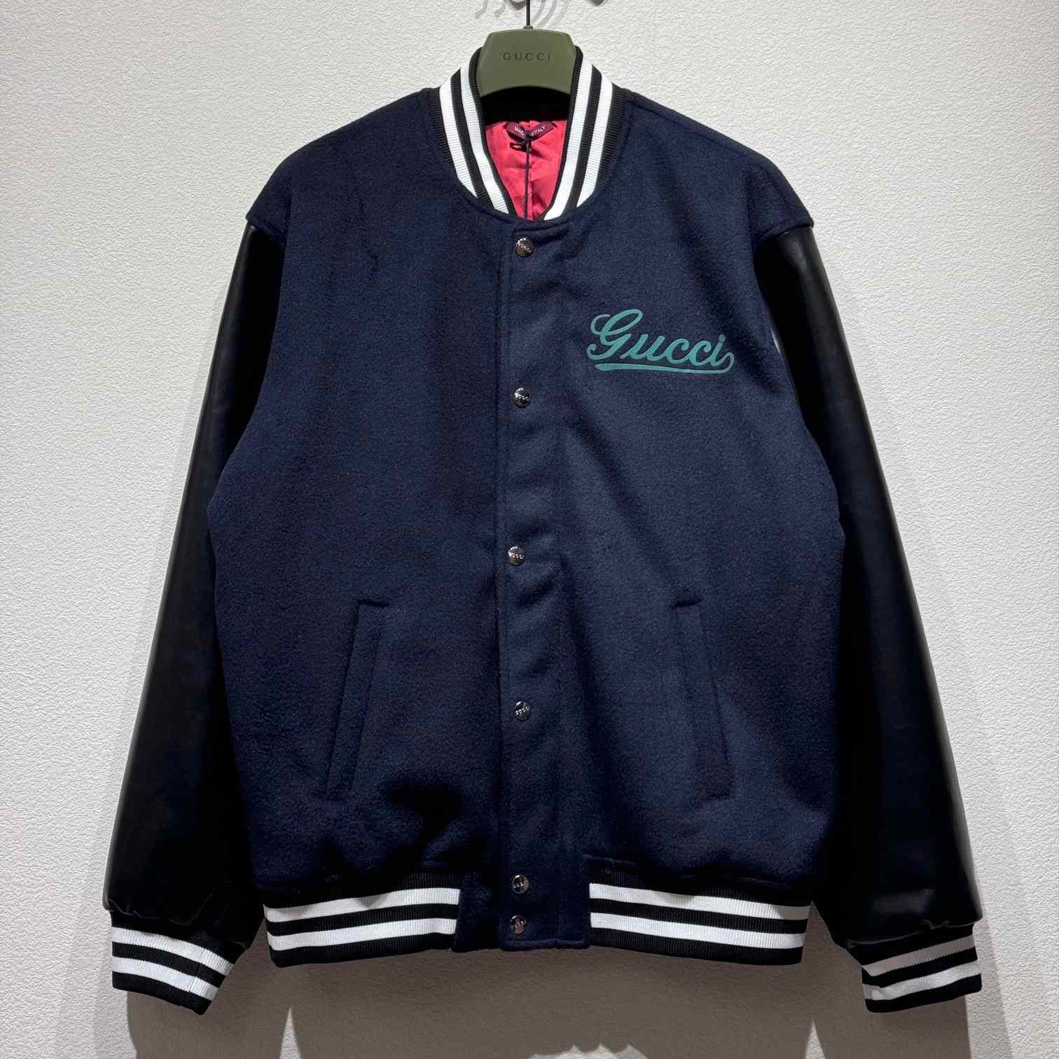 Gucci Wool And Leather Varsity Jacket - FashionPlug