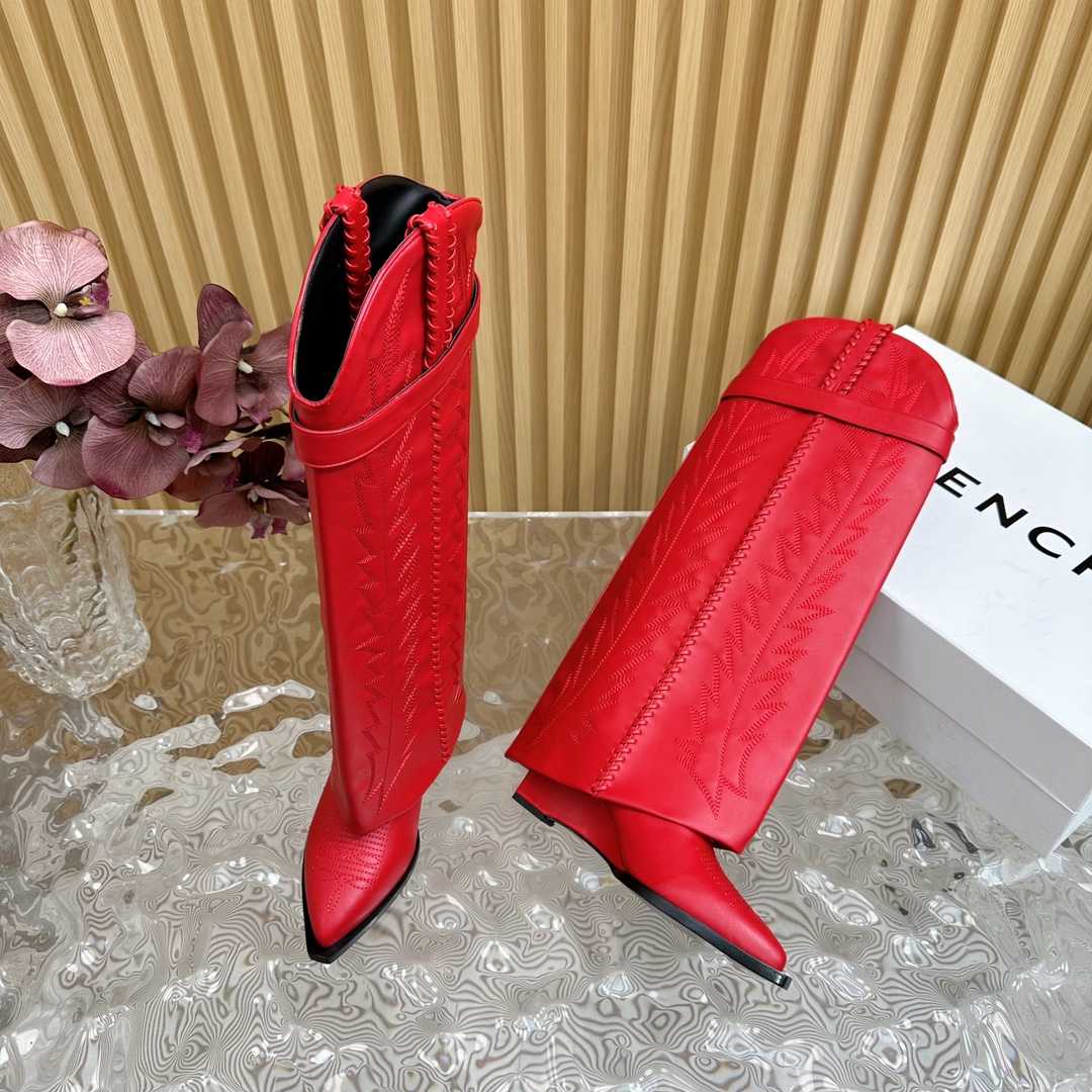 Givenchy Shark Lock Cowboy Boots In Leather With Western Pattern - FashionPlug