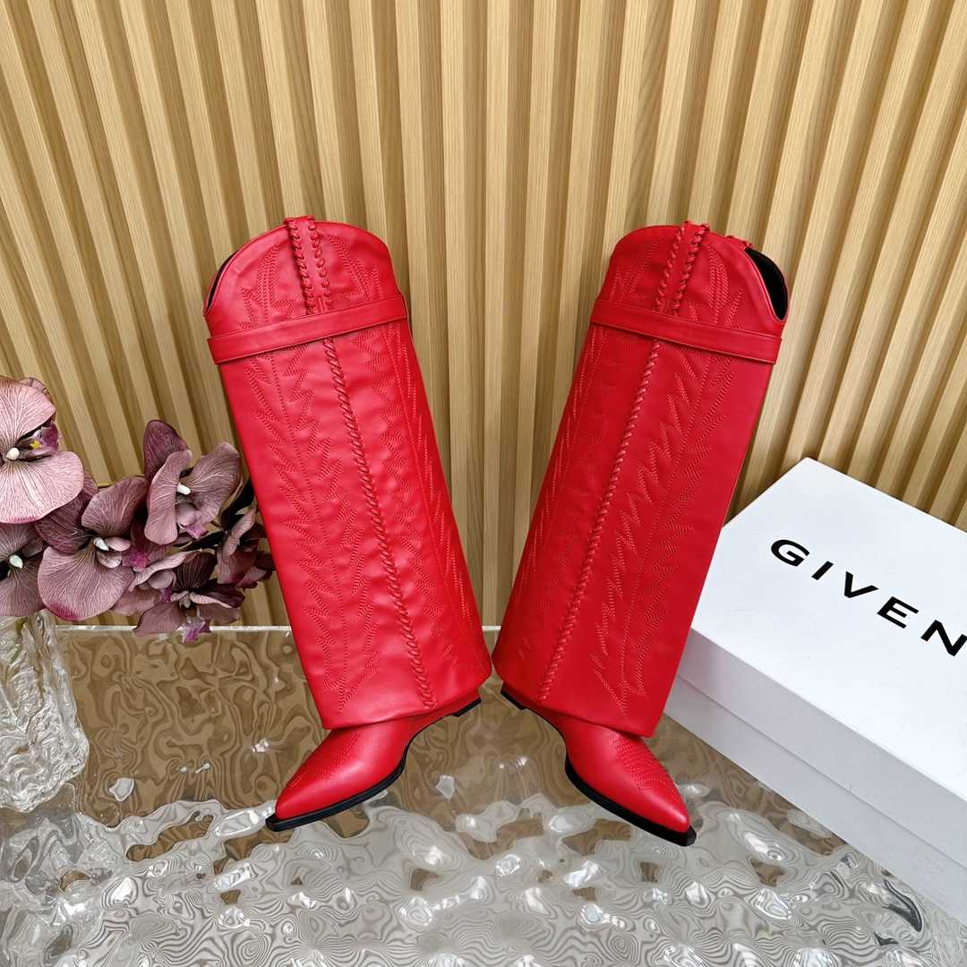 Givenchy Shark Lock Cowboy Boots In Leather With Western Pattern - FashionPlug
