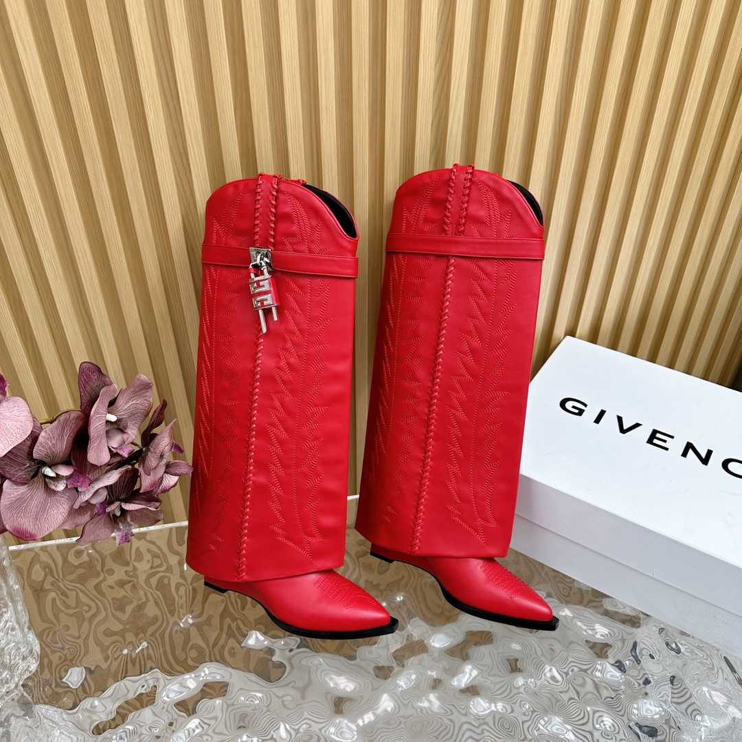 Givenchy Shark Lock Cowboy Boots In Leather With Western Pattern - FashionPlug