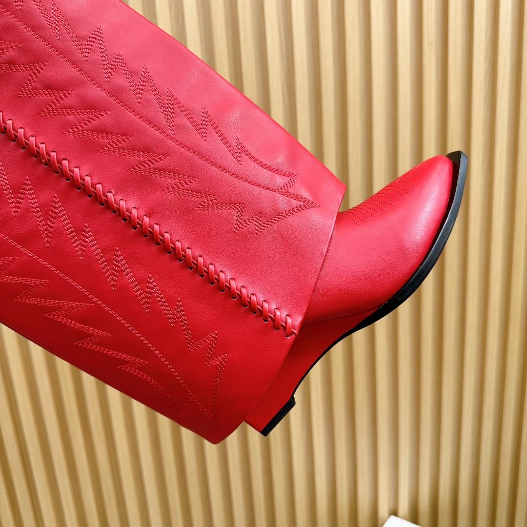 Givenchy Shark Lock Cowboy Boots In Leather With Western Pattern - FashionPlug