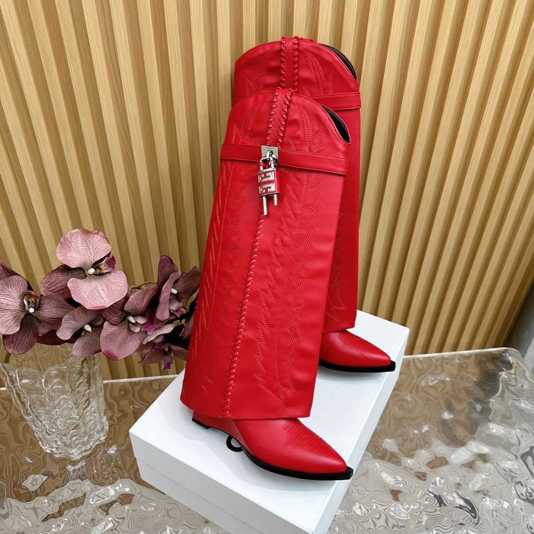 Givenchy Shark Lock Cowboy Boots In Leather With Western Pattern - FashionPlug