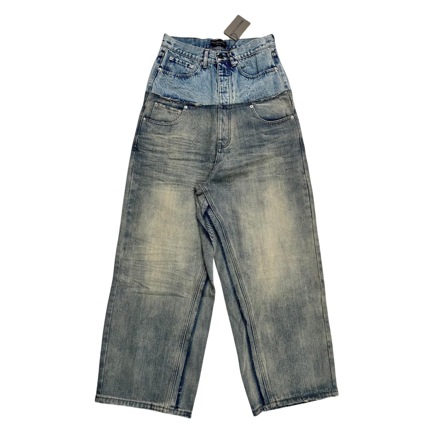 Balenciaga Cut-Up Baggy Pants In Blue  - FashionPlug