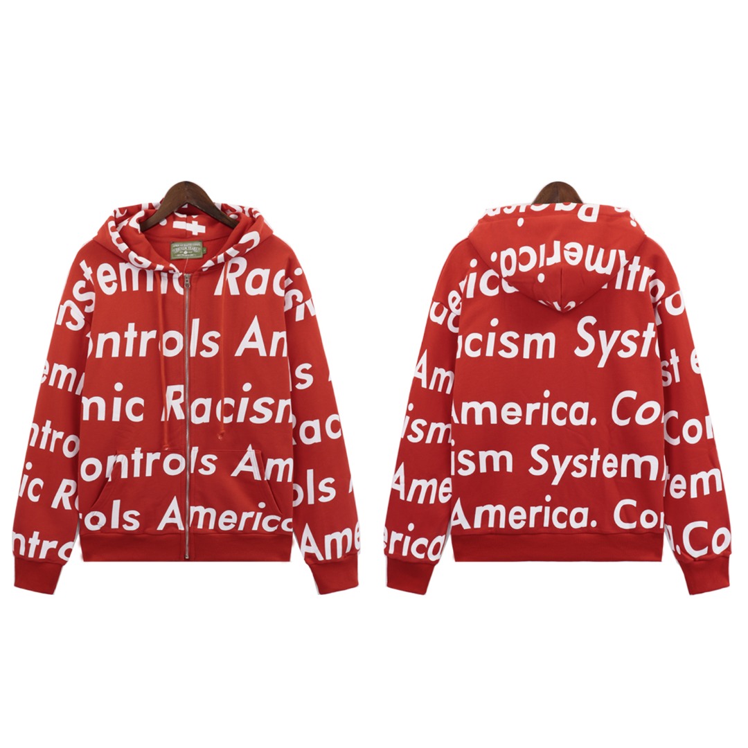 Denim Tears x Arthur Jafa Systemic Racism Controls America Zip Up Hoodie - FashionPlug