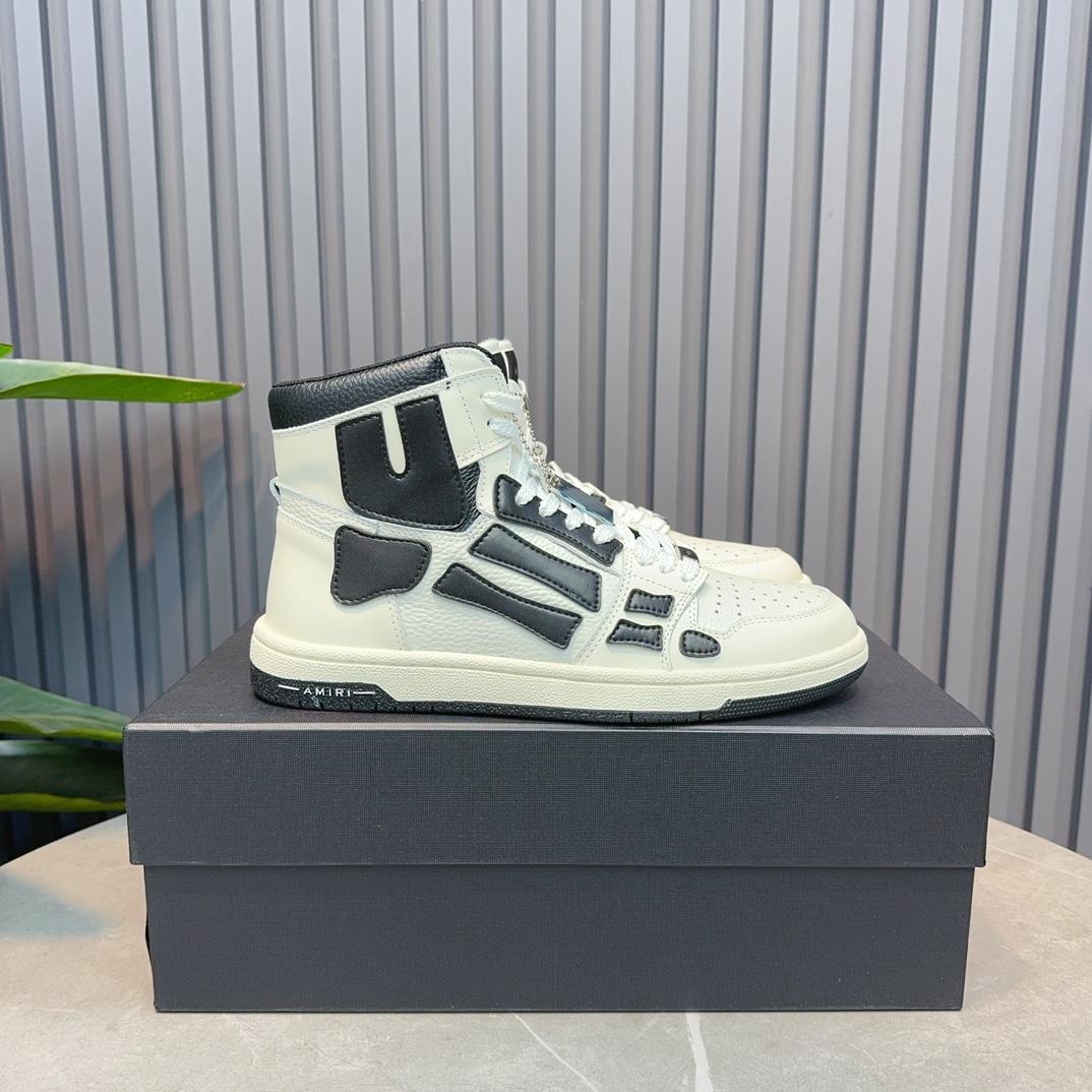 Amiri Leather-Textile High-Top Sneakers - FashionPlug