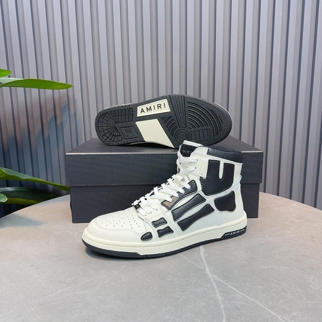 Amiri Leather-Textile High-Top Sneakers - FashionPlug