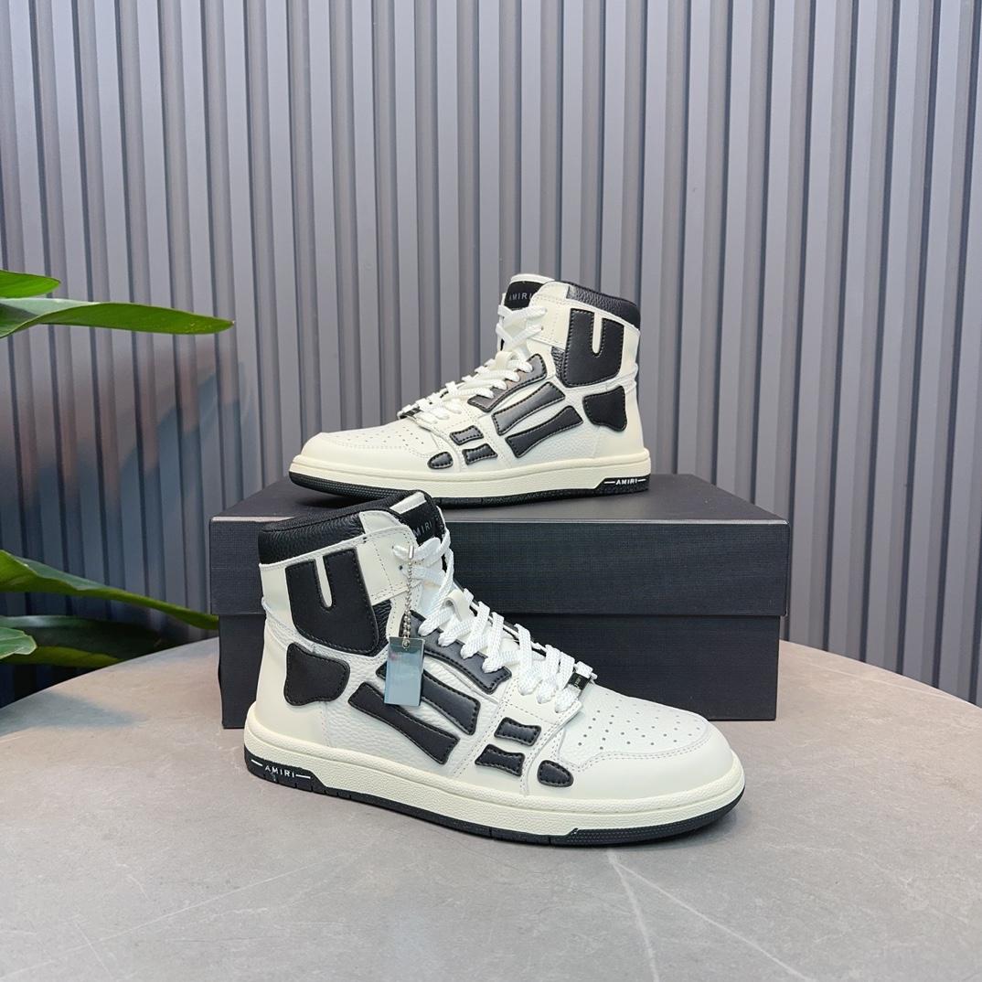 Amiri Leather-Textile High-Top Sneakers - FashionPlug