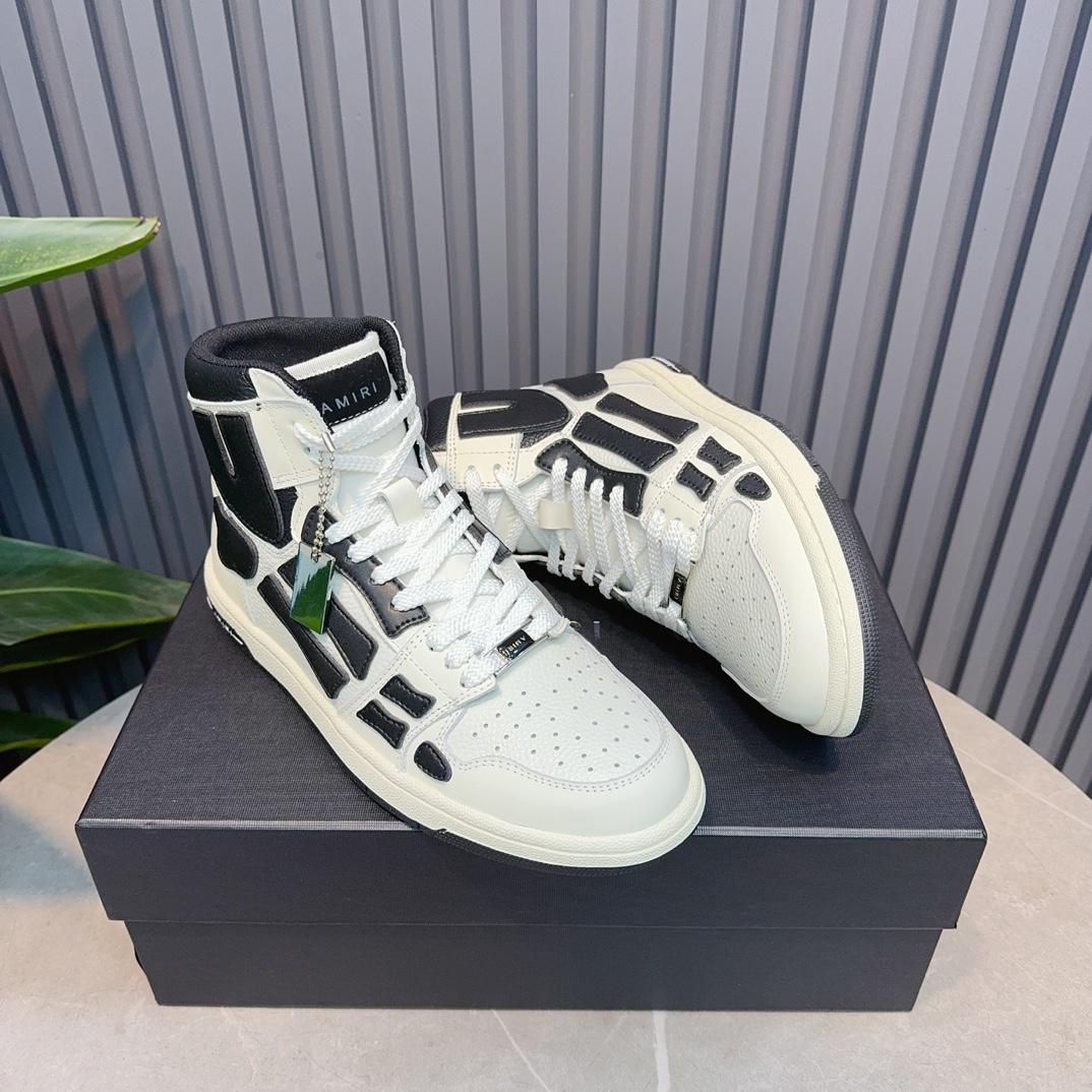 Amiri Leather-Textile High-Top Sneakers - FashionPlug