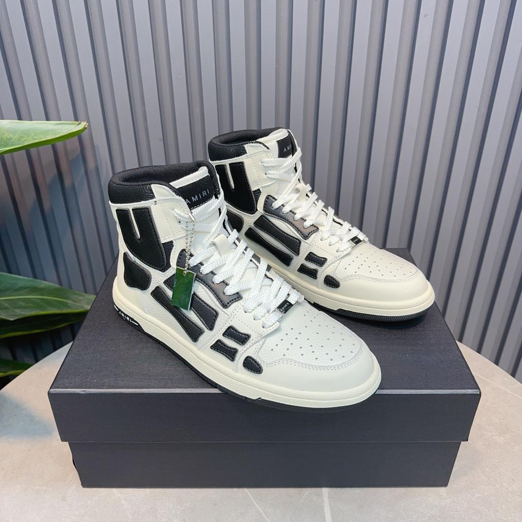 Amiri Leather-Textile High-Top Sneakers - FashionPlug