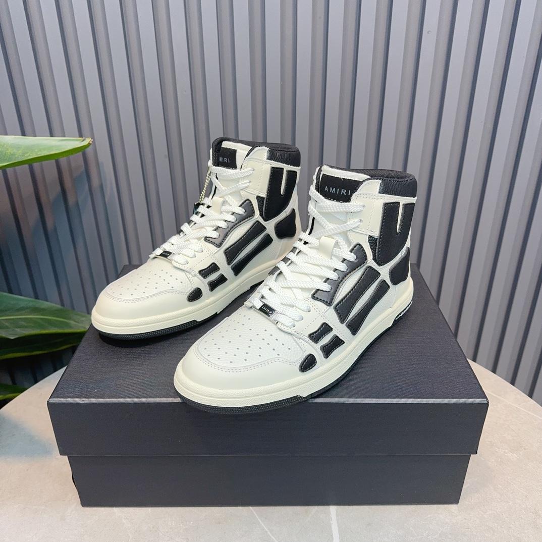 Amiri Leather-Textile High-Top Sneakers - FashionPlug