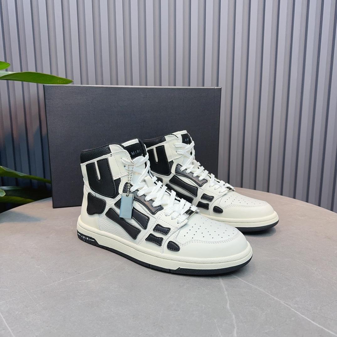 Amiri Leather-Textile High-Top Sneakers - FashionPlug
