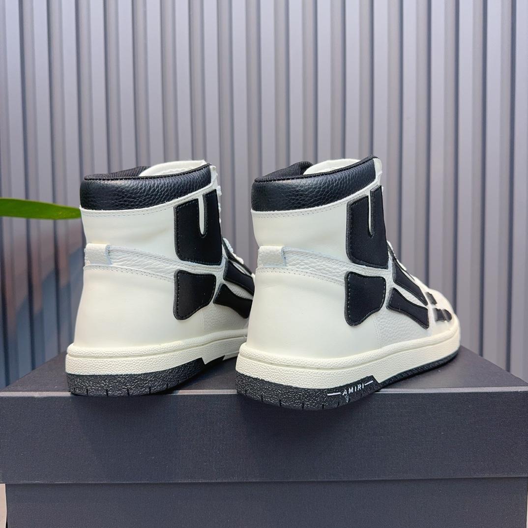 Amiri Leather-Textile High-Top Sneakers - FashionPlug