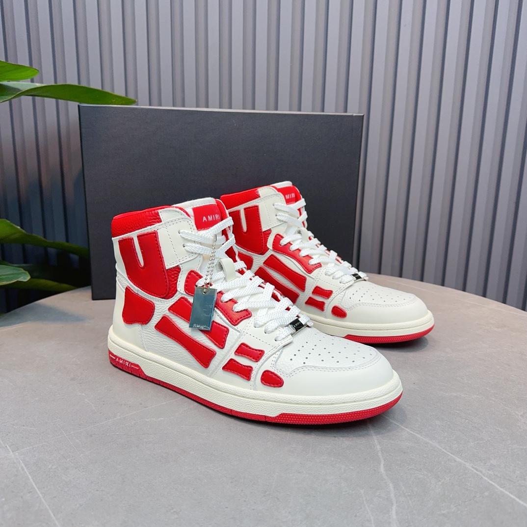 Amiri Leather-Textile High-Top Sneakers - FashionPlug