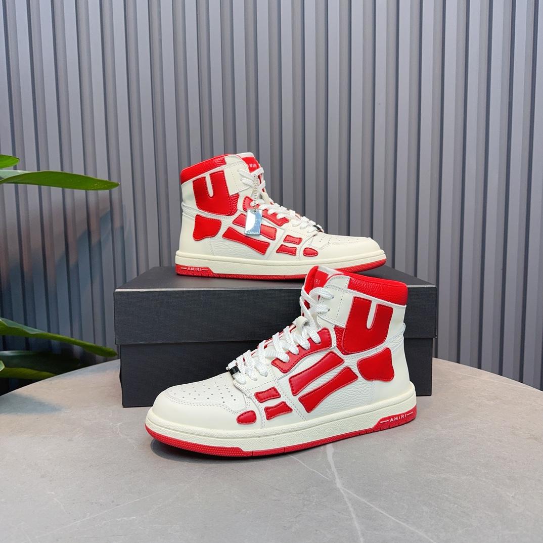 Amiri Leather-Textile High-Top Sneakers - FashionPlug