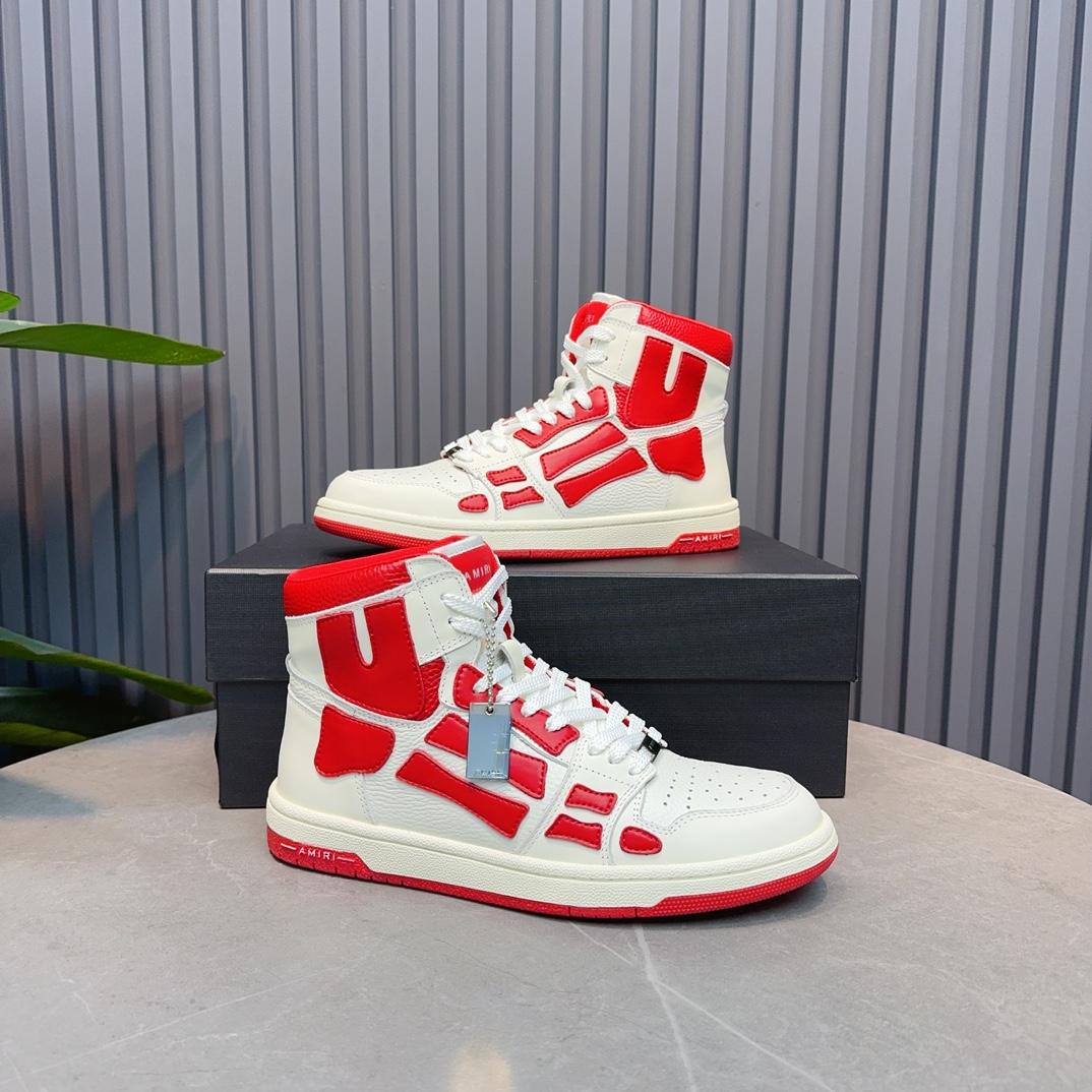 Amiri Leather-Textile High-Top Sneakers - FashionPlug
