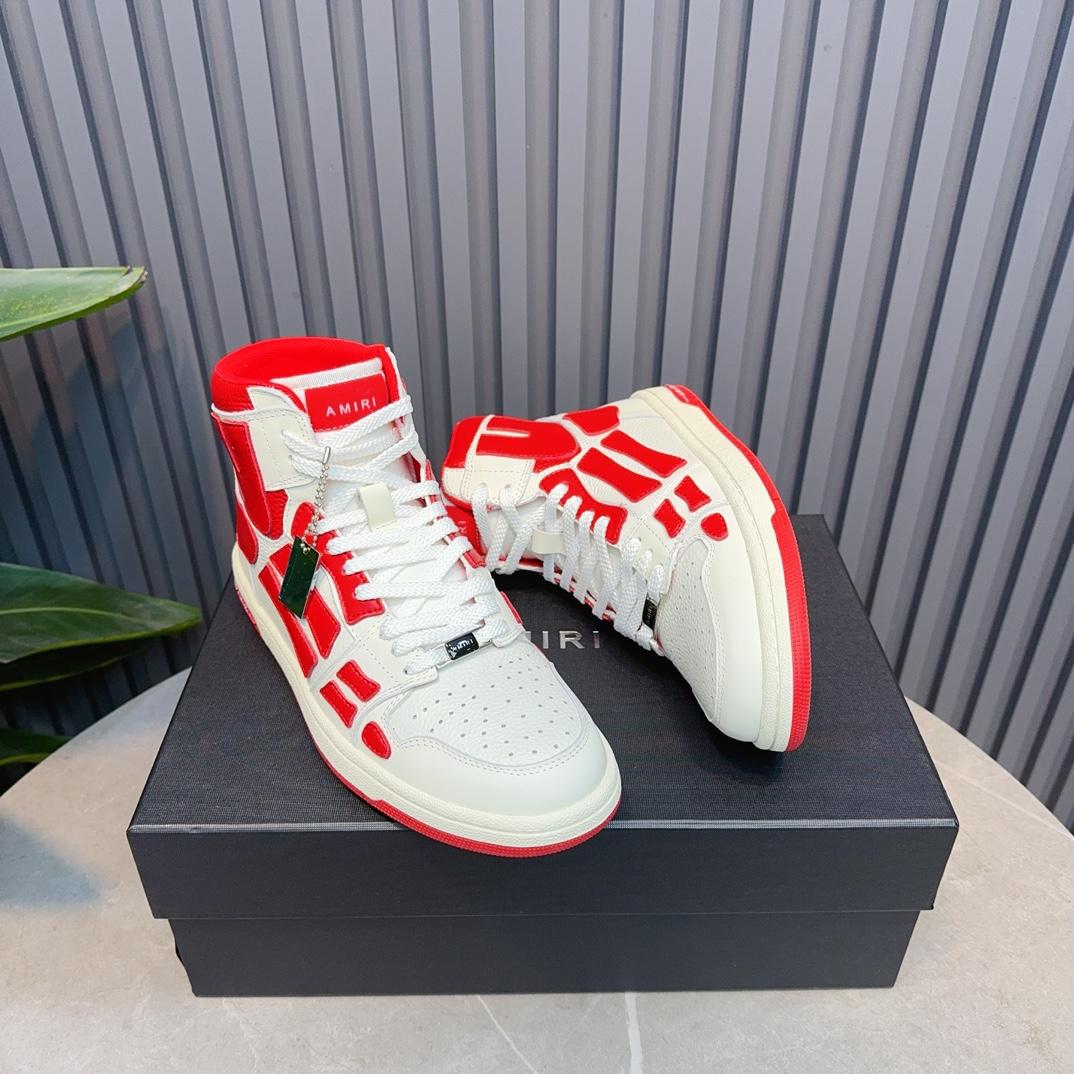 Amiri Leather-Textile High-Top Sneakers - FashionPlug