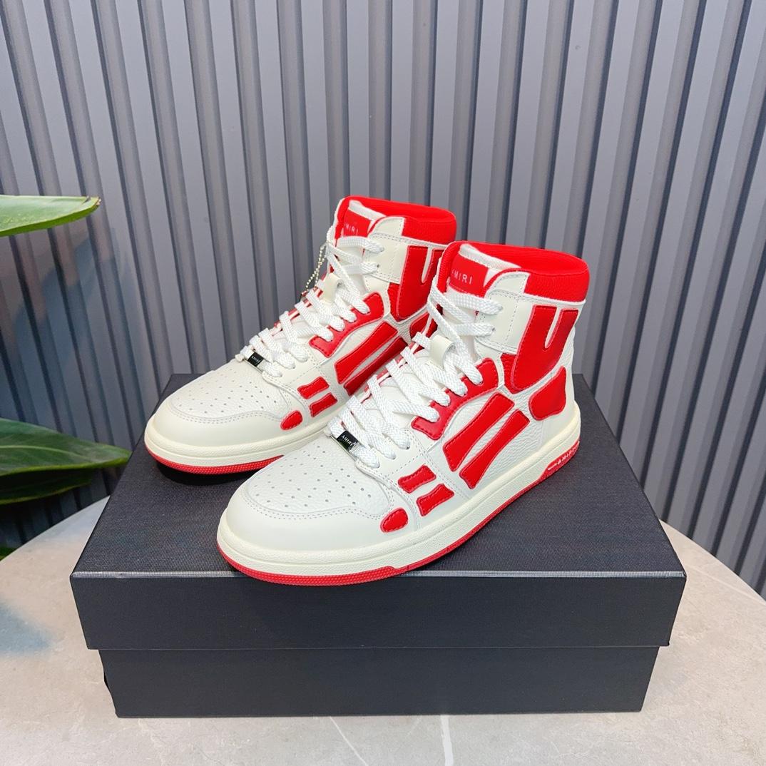 Amiri Leather-Textile High-Top Sneakers - FashionPlug