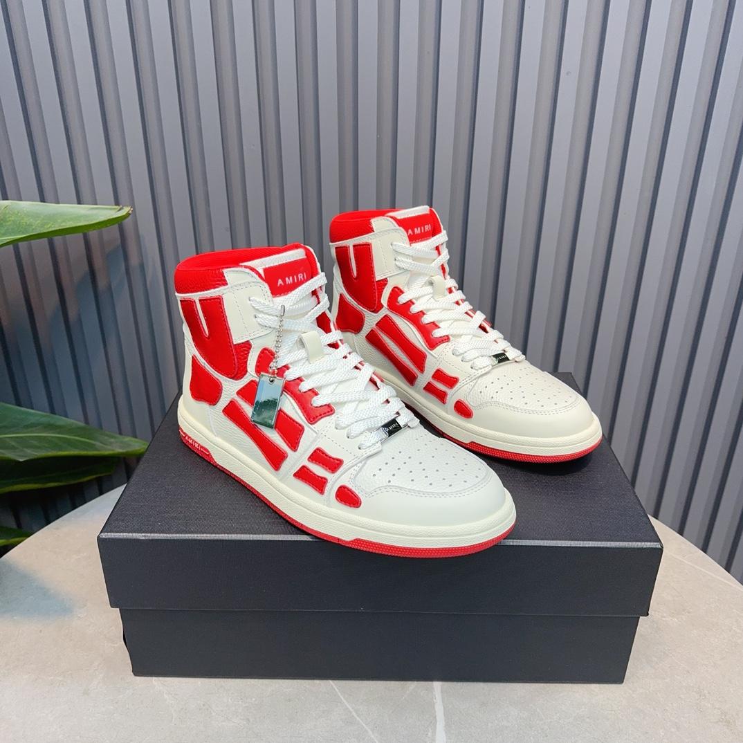 Amiri Leather-Textile High-Top Sneakers - FashionPlug