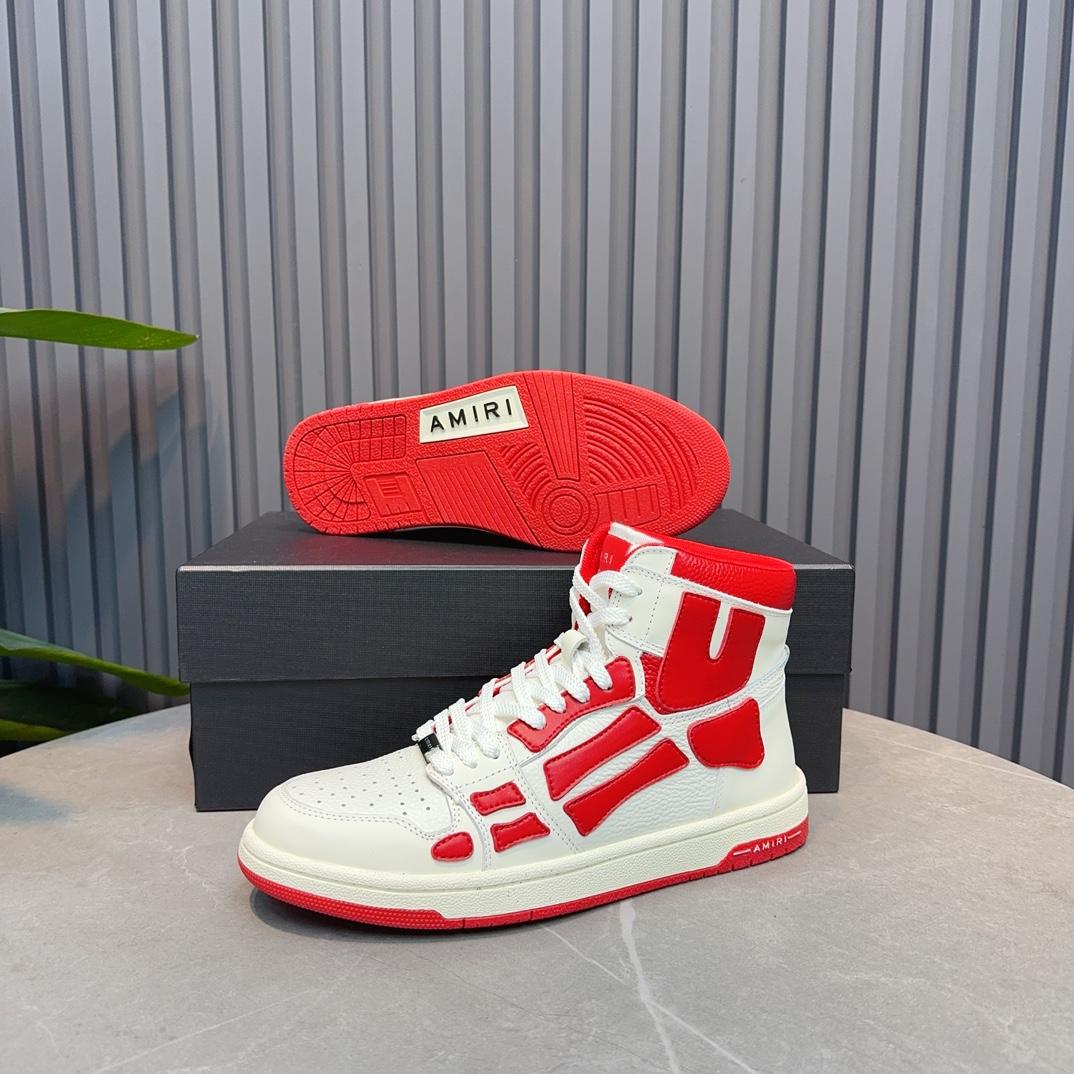 Amiri Leather-Textile High-Top Sneakers - FashionPlug