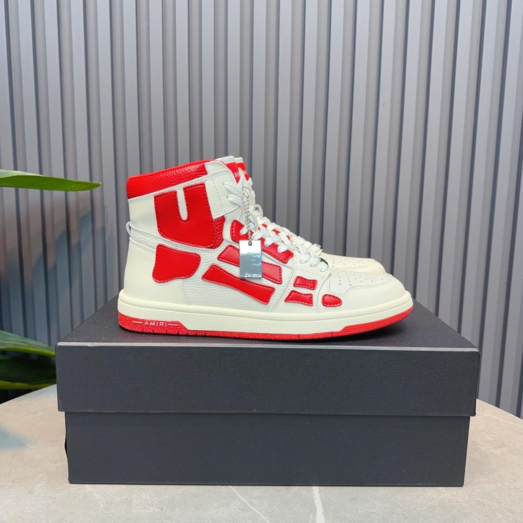 Amiri Leather-Textile High-Top Sneakers - FashionPlug