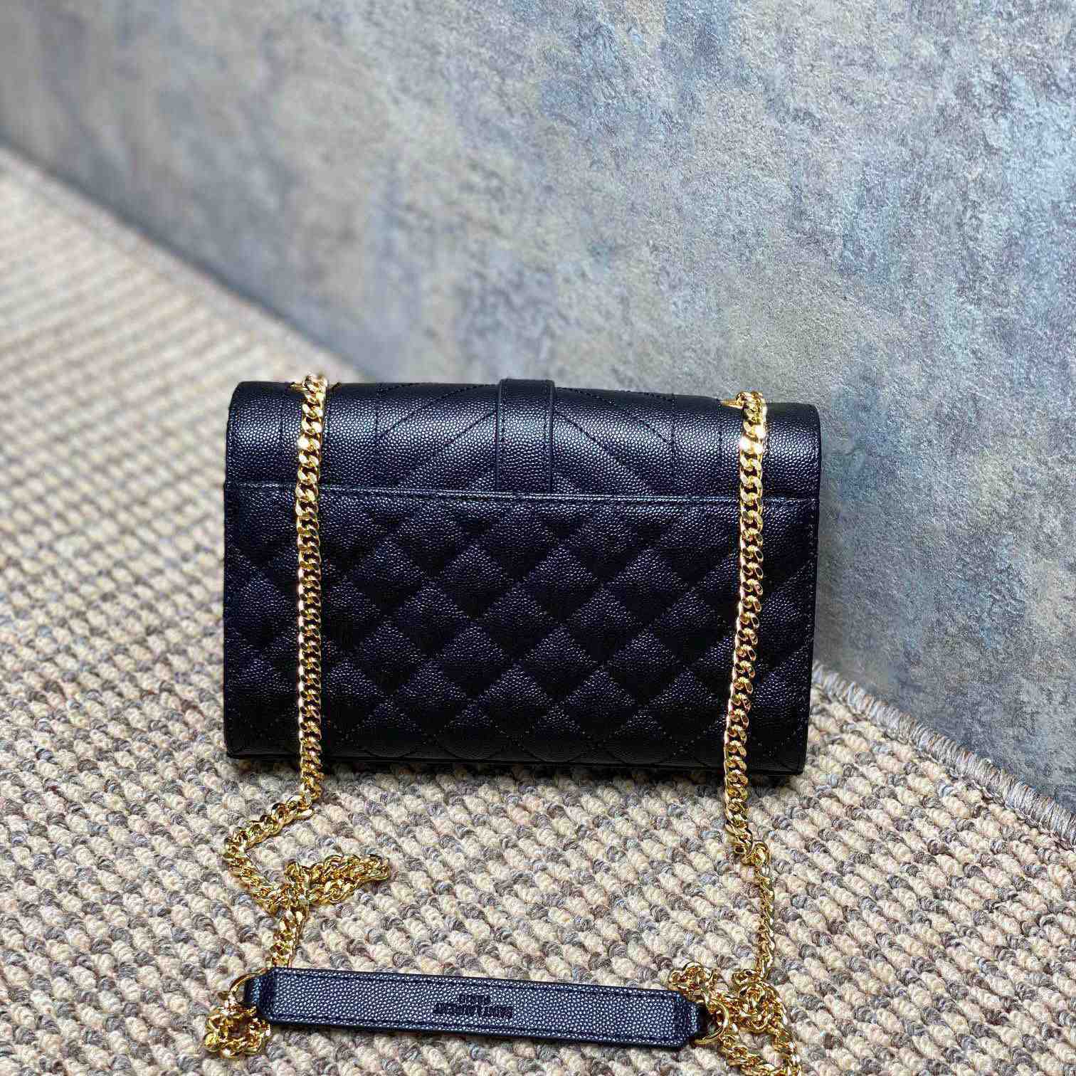 Saint Laurent Envelope Small In Quilted Grain De Poudre Embossed Leather - FashionPlug