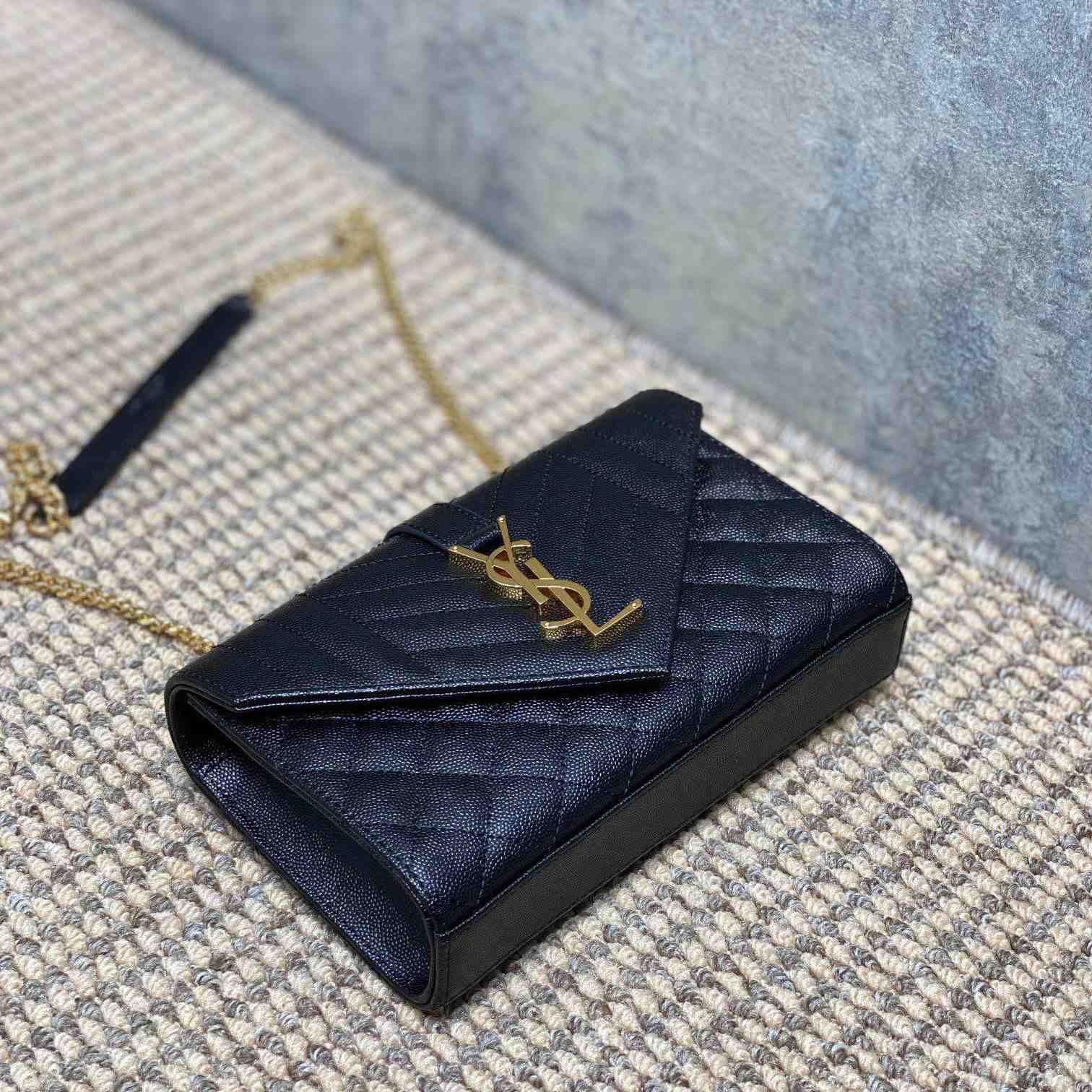 Saint Laurent Envelope Small In Quilted Grain De Poudre Embossed Leather - FashionPlug