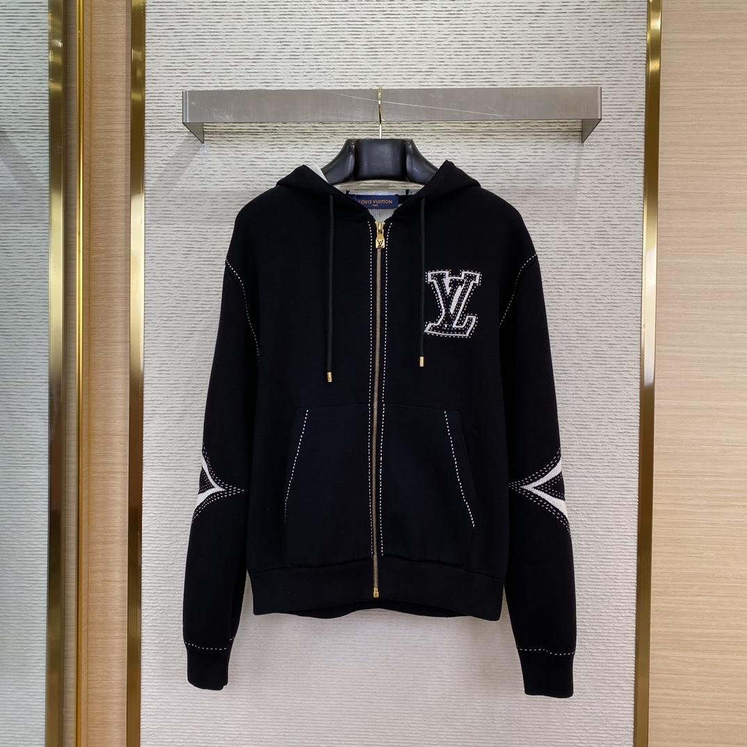 Louis Vuitton Graphic Intarsia Zipped Cotton Hoodie   1AFXKW - FashionPlug